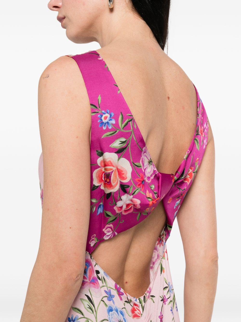 LIUJO Abito lungo rosa con stampa floreale e schiena incrociata 