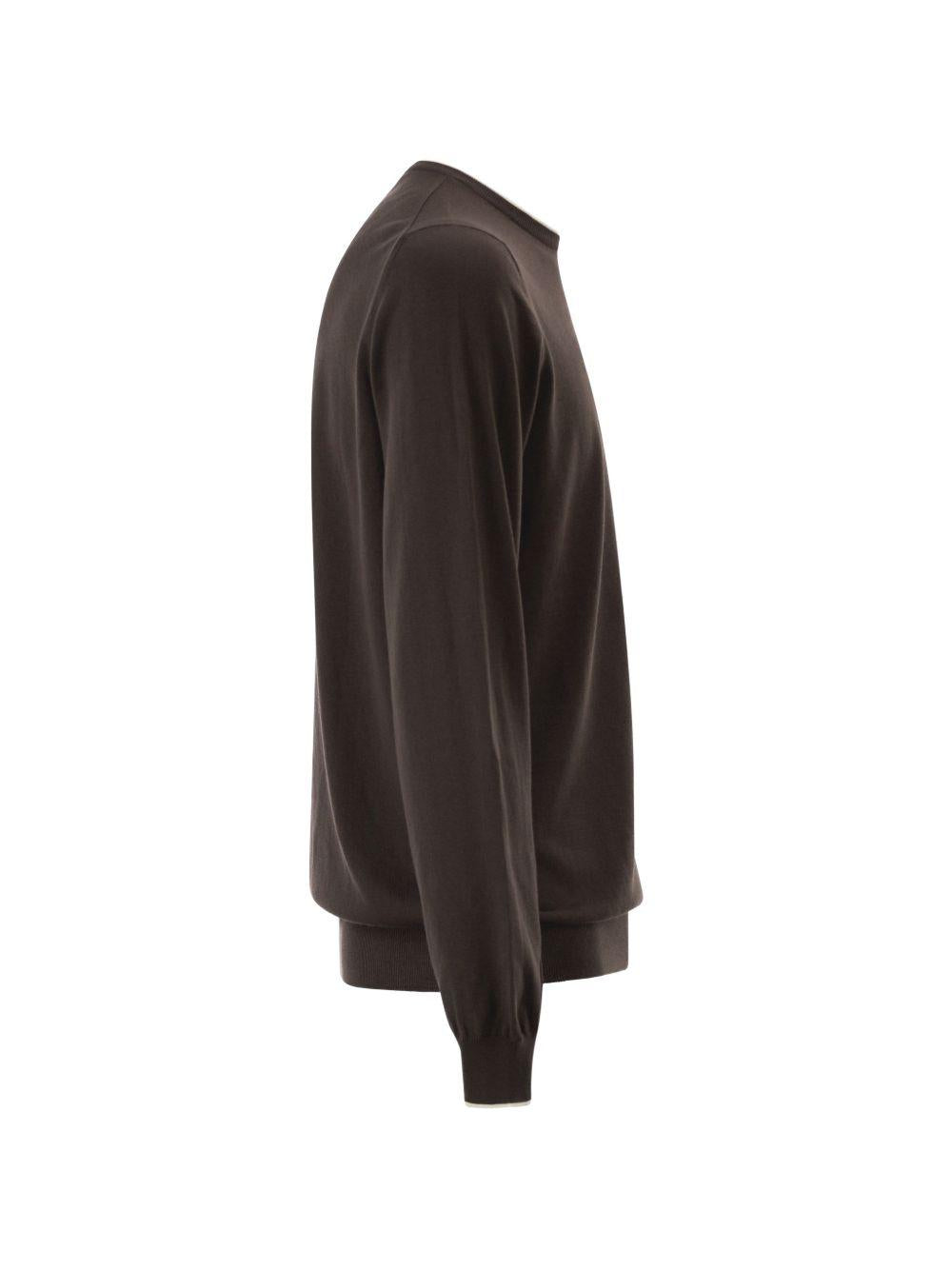 FAY Maglia in cotone marrone con scollo girocollo 