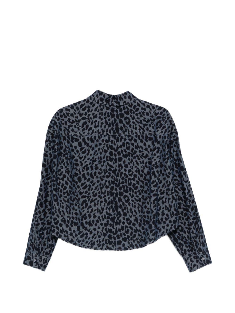 ASPESI Camicia stampa animalier in cotone blu 