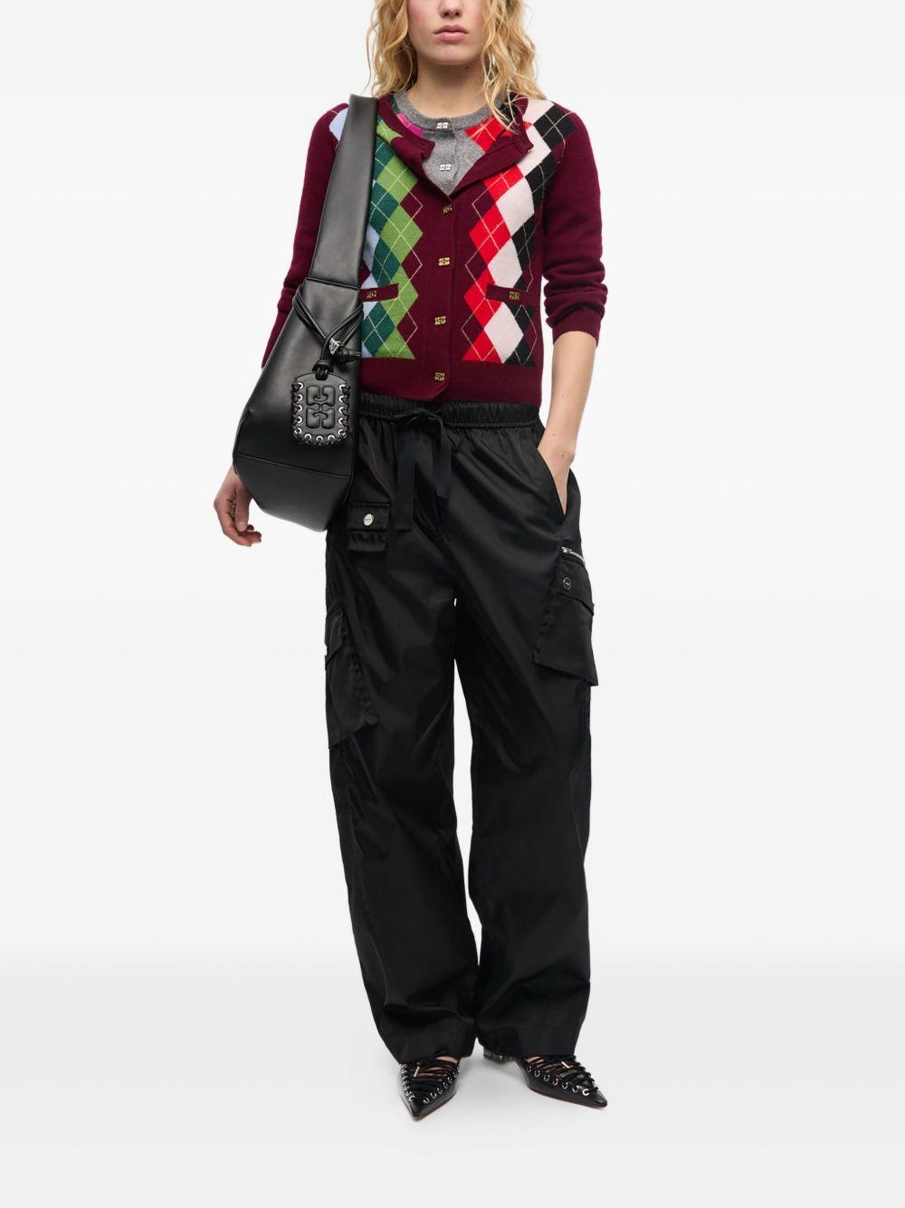 GANNI Cardigan in misto lana bordeaux con rombi 