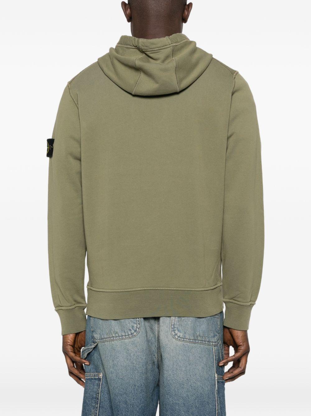 STONE ISLAND Felpa in cotone verde con cappuccio 