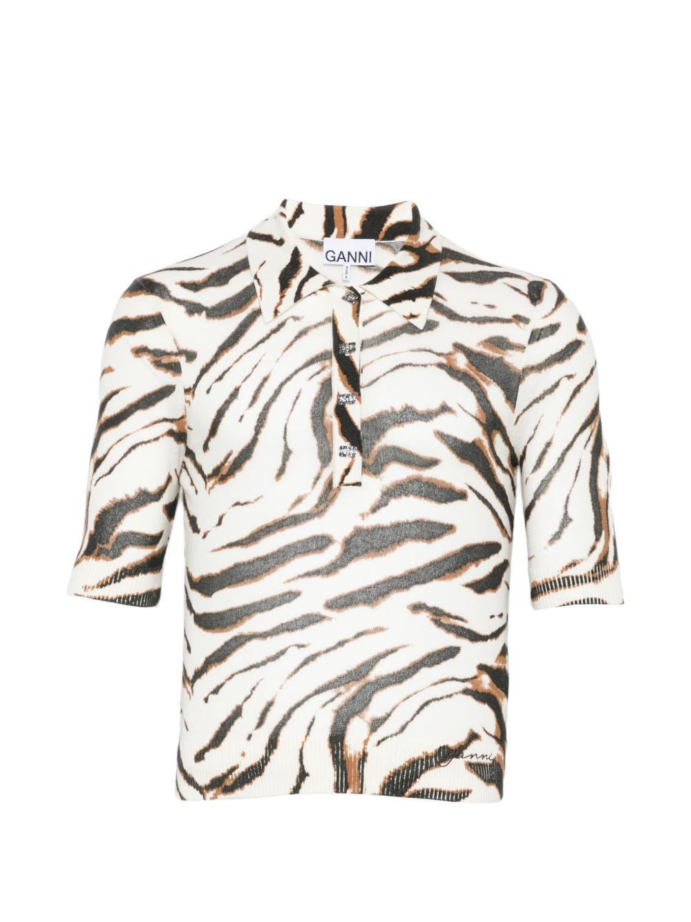GANNI Polo con stampa zebra e logo in cotone biologico 