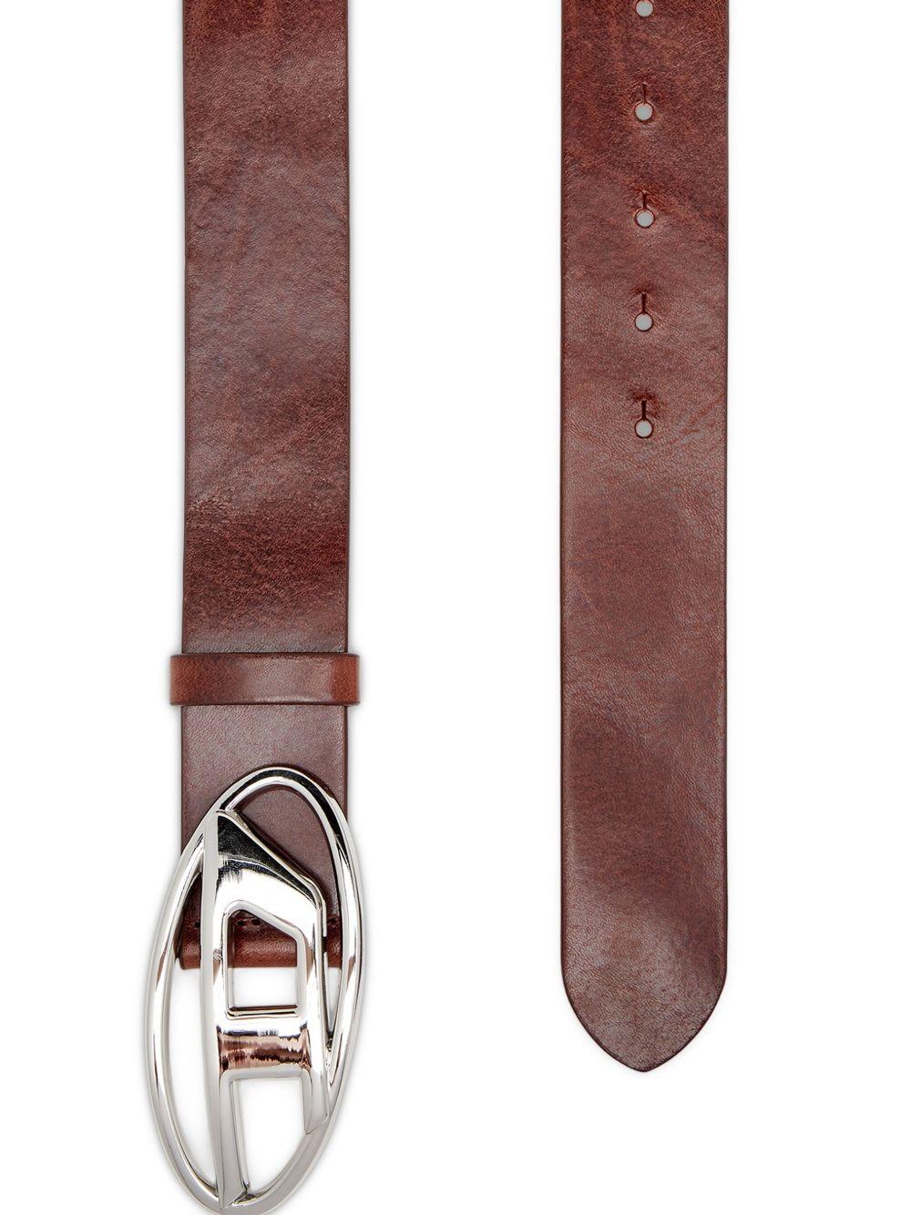 DIESEL Cintura in pelle marrone con fibbia con logo 