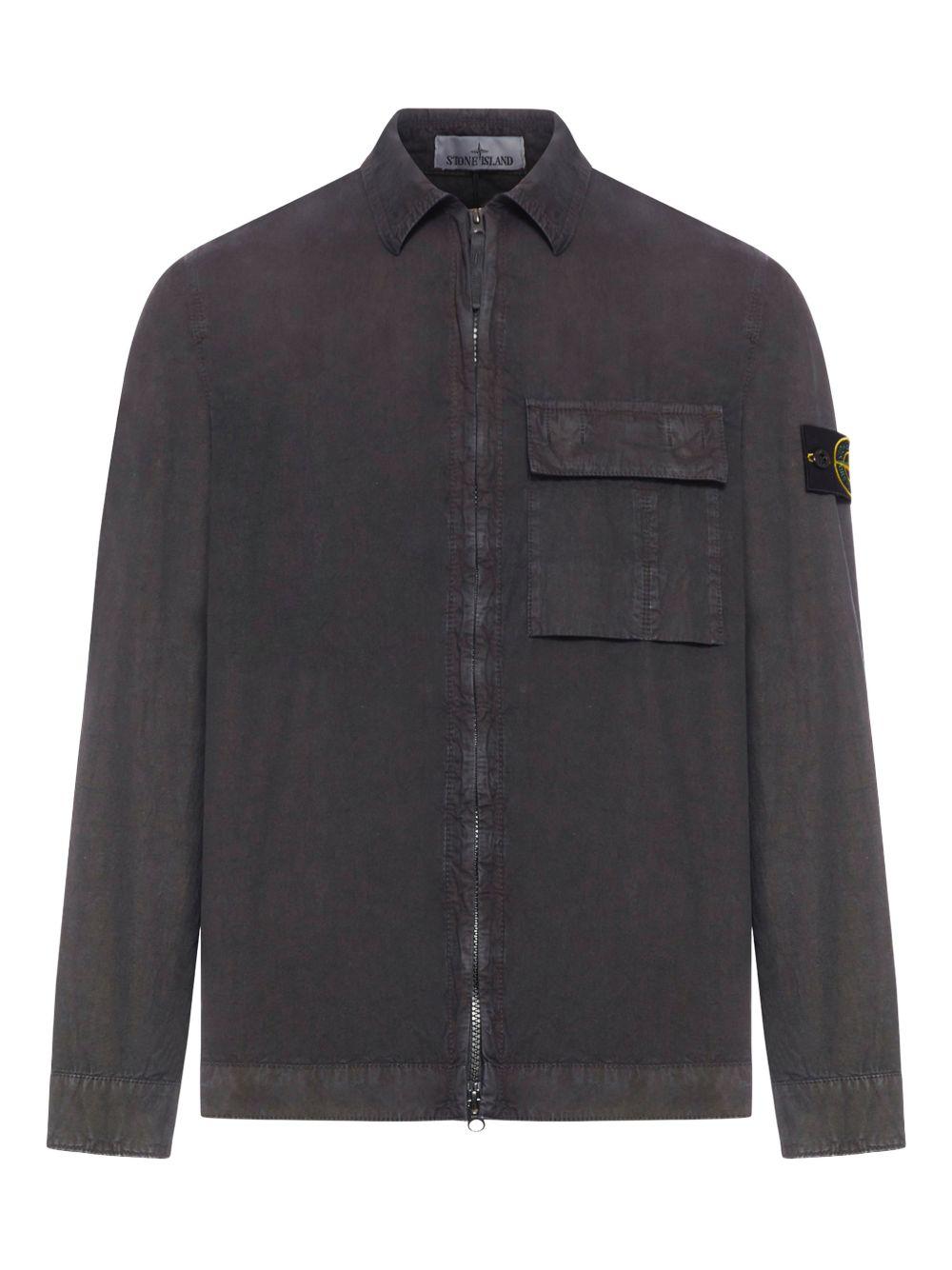 STONE ISLAND Camicia grigia con zip e tasca 