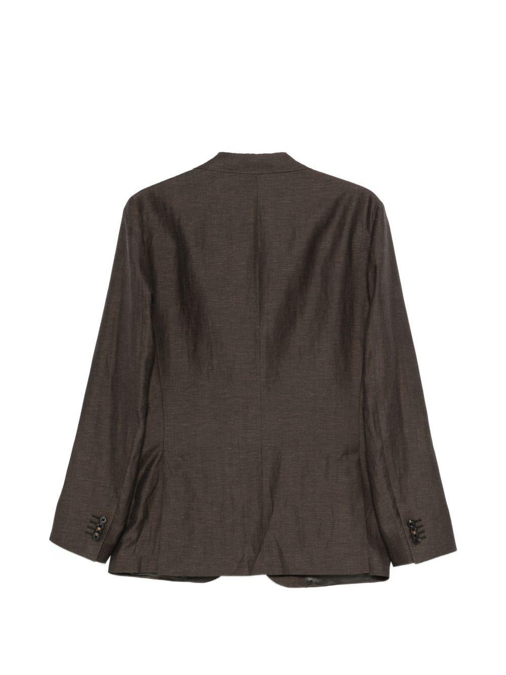 CORNELIANI Giacca monopetto in lina misto lino marrone 