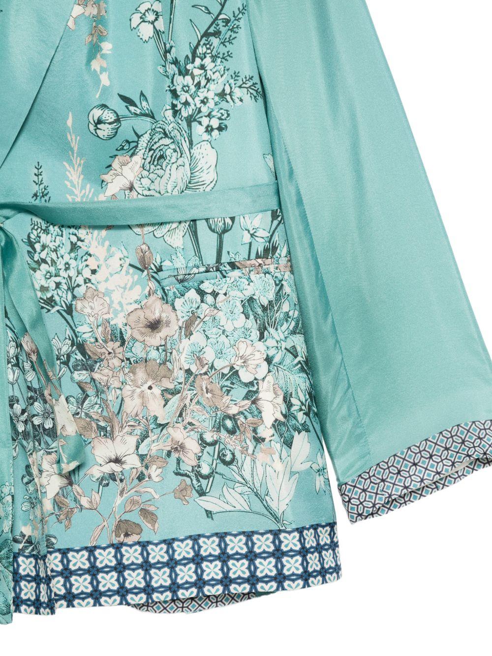 SEVENTY Blazer in seta verde con stampa floreale e cintura 