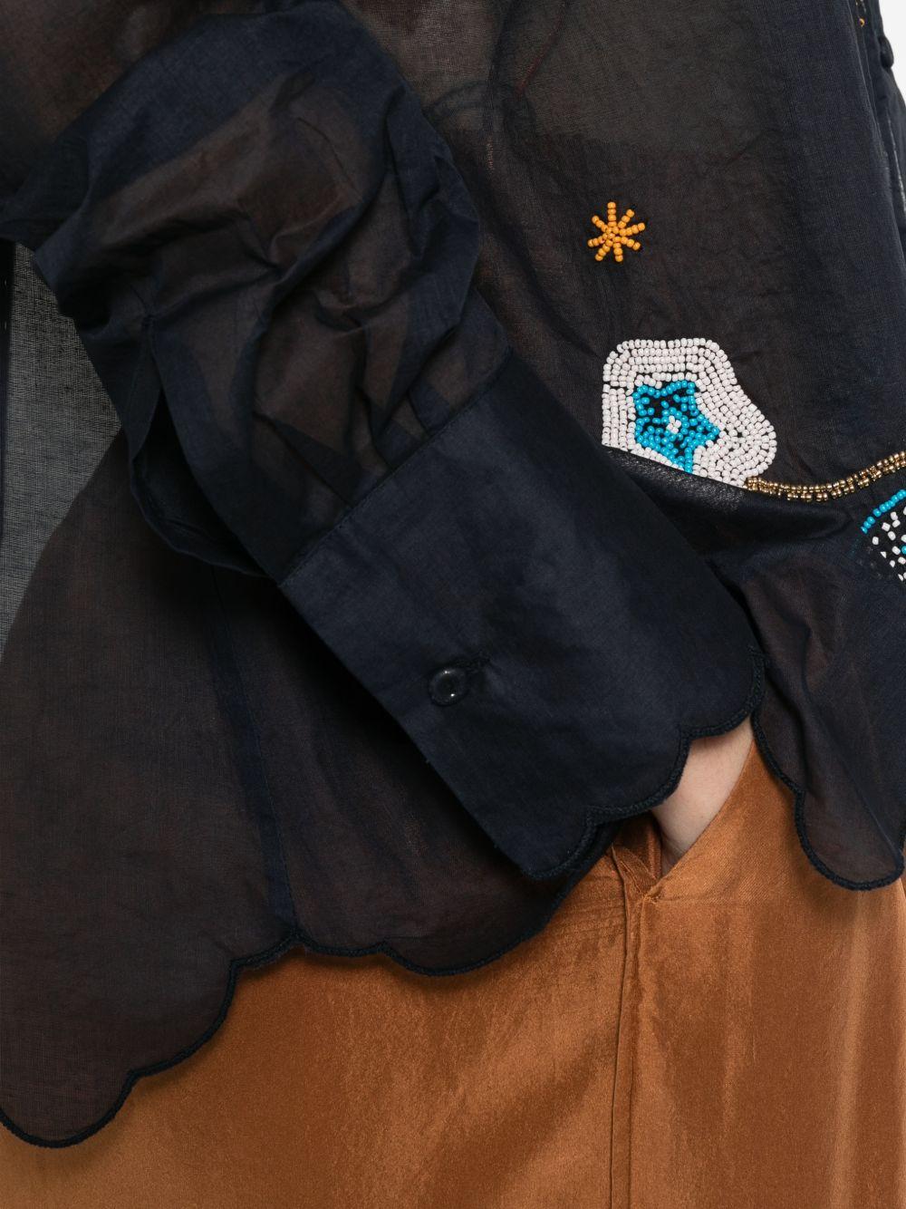 FORTE FORTE Camicia blu My Shirt con ricami floreali e perline 