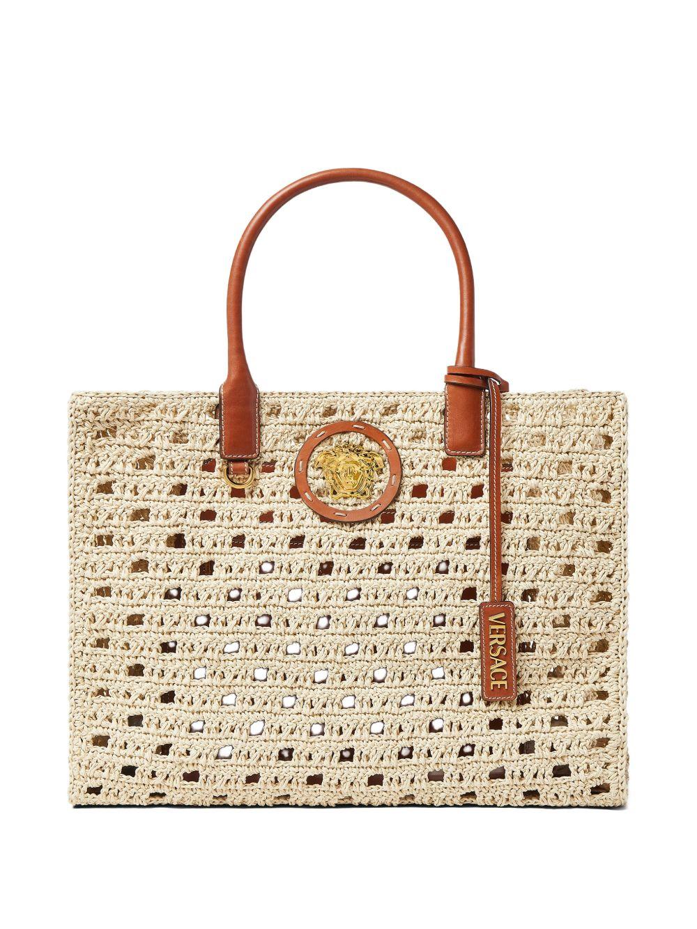 VERSACE Borsa a mano beige con manico superiore 