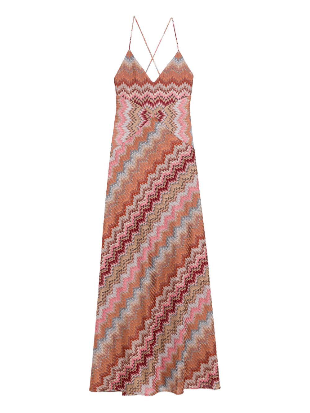 MISSONI Abito lungo smanicato nei toni rosa e ruggine 