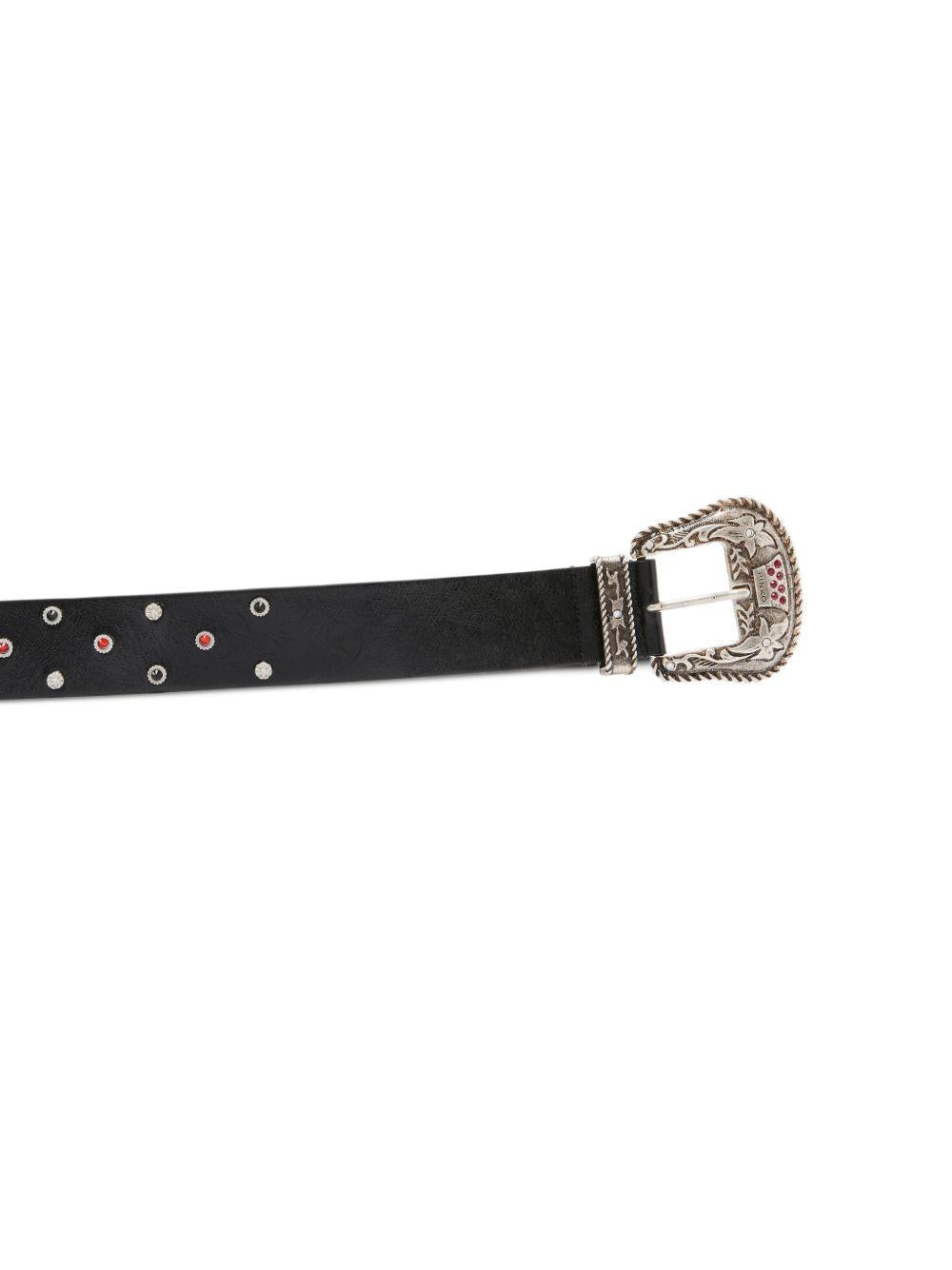 PINKO Cintura nera con dettagli argento e cristalli 