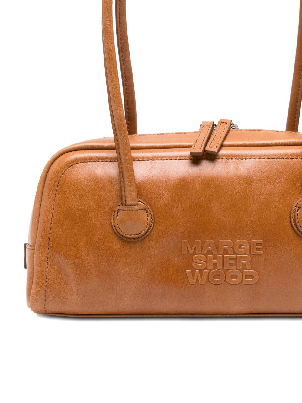 MARGESHERWOOD Borsa in pelle Soft Baguette con logo impresso marrone 