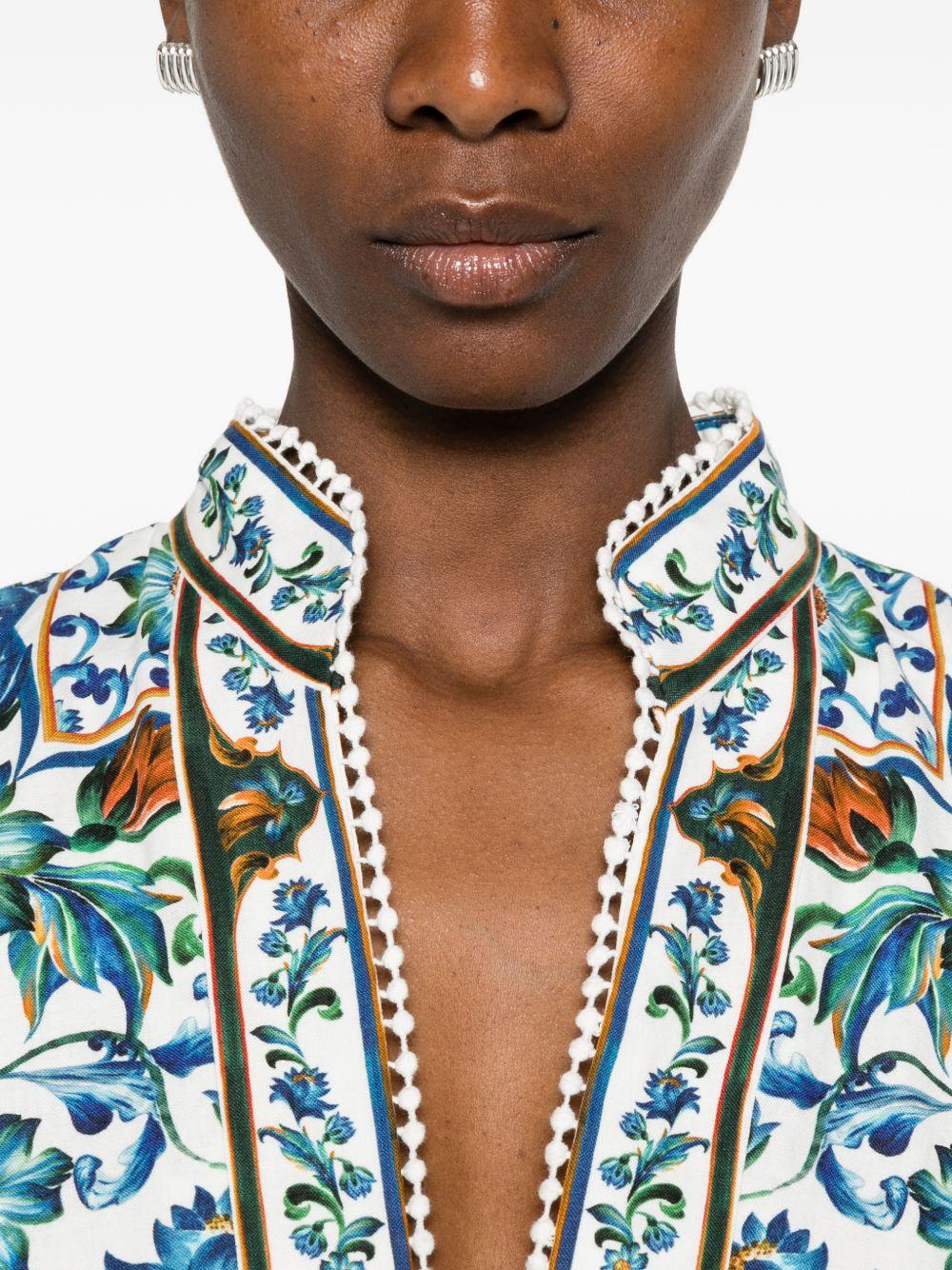 FARM RIO Abito lungo con stampa floreale blu e scollo a V 