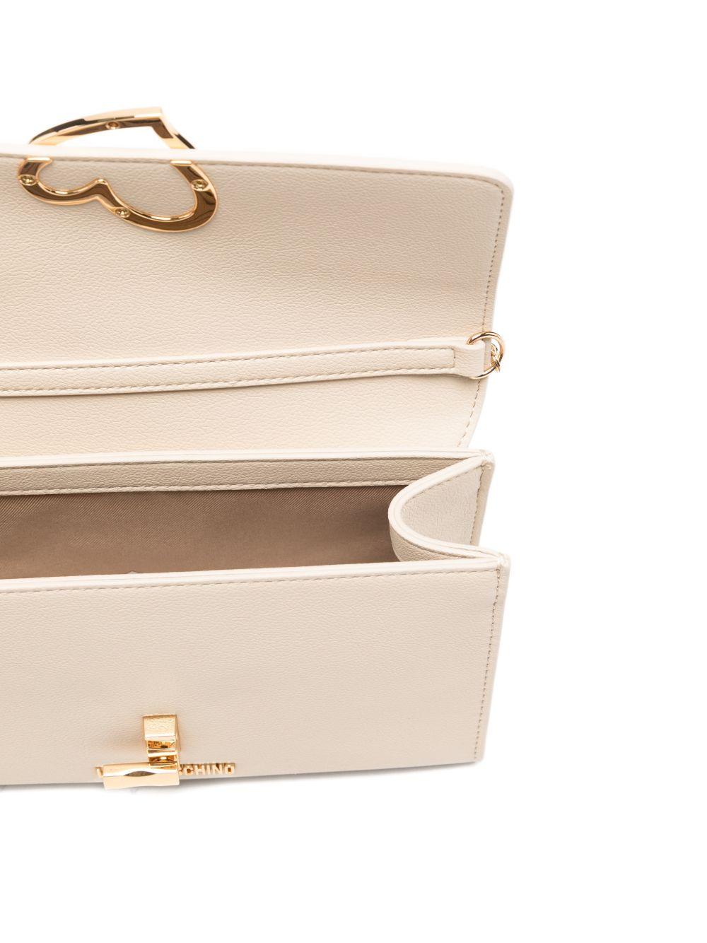 LOVE MOSCHINO Borsa avorio in ecopelle con clip e placca dorata 