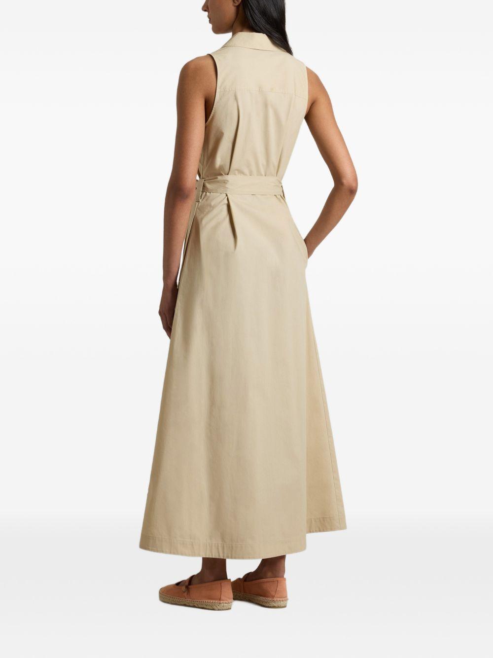 WOOLRICH Abito midi in cotone con scollo a V e cintura 