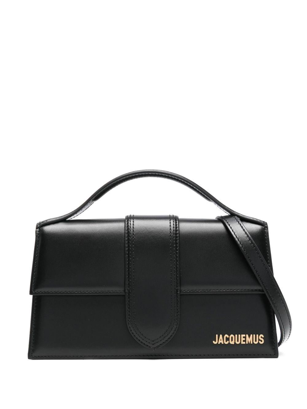JACQUEMUS Borsa a spalla nera "Grande Bambino" con logo dorato 