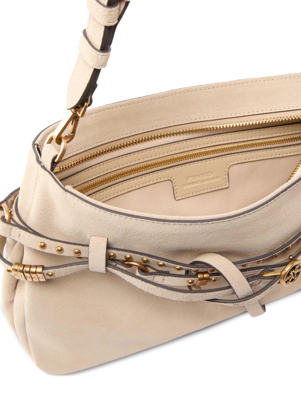PINKO Borsa Belt a spalla in pelle beige 