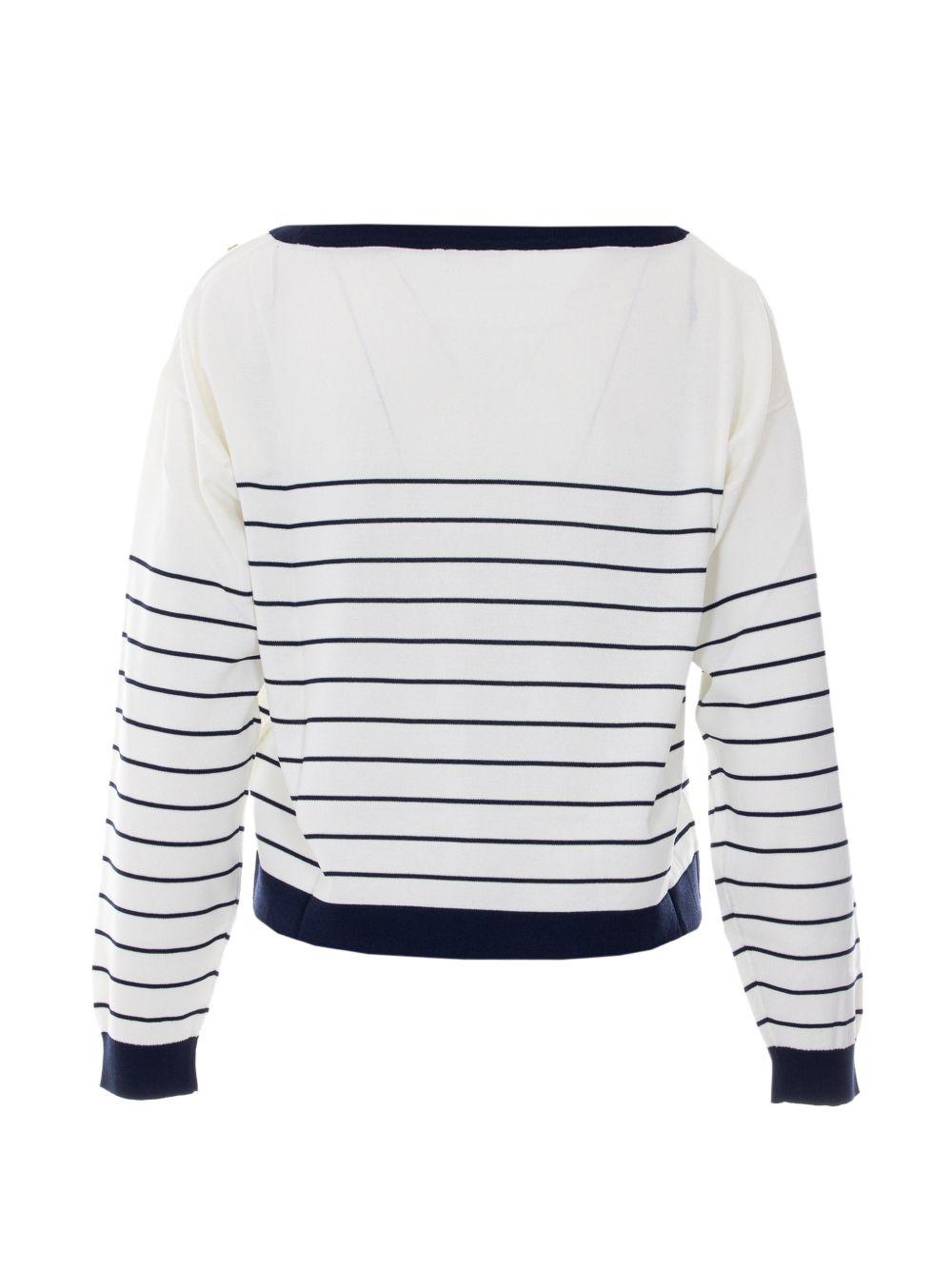 LIUJO Maglia bianca con scollo a barca a righe blu 