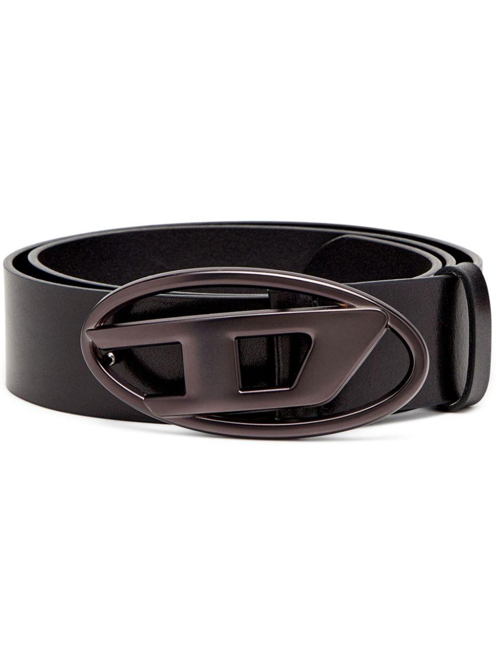 DIESEL Cintura in pelle nera con fibbia con logo 
