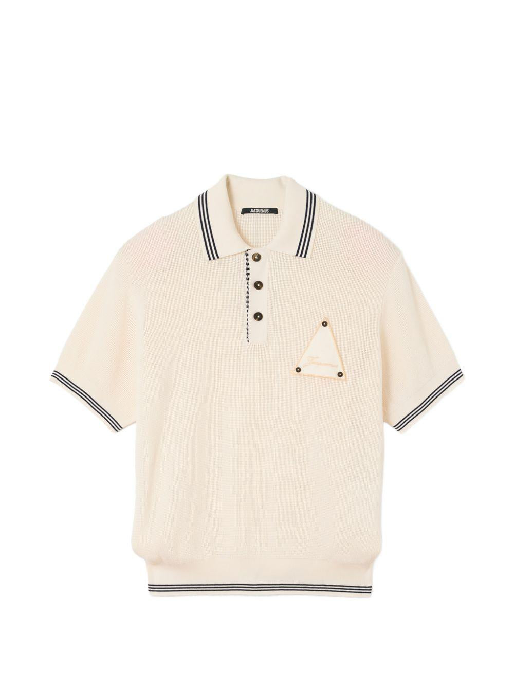 JACQUEMUS Polo in seta misto cotone con rifiniture a righe 