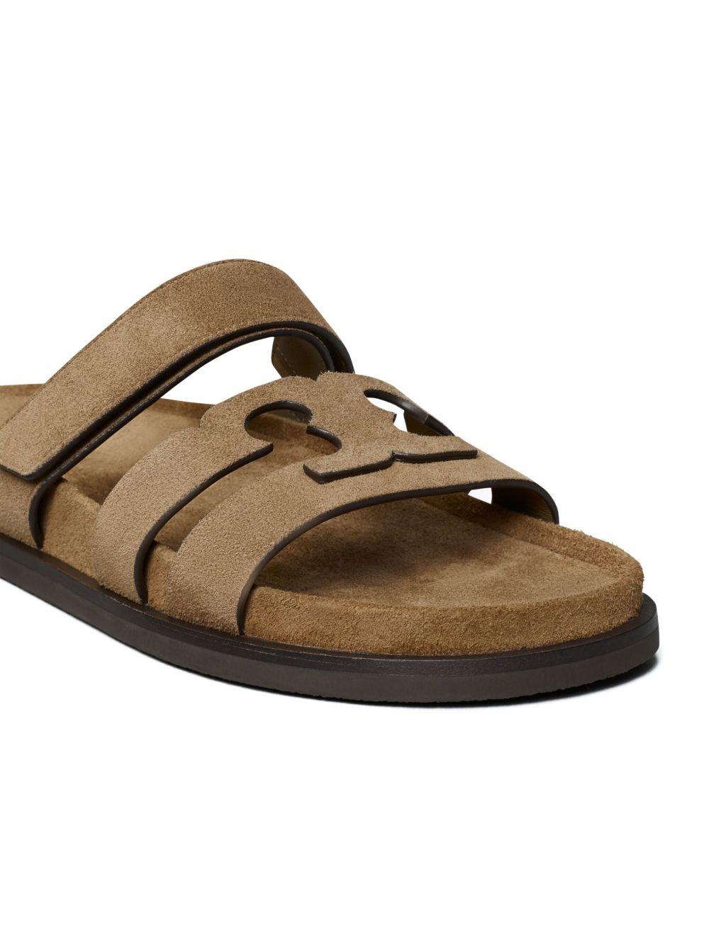 TORY BURCH Sandali 'Ines' con logo in suede marrone 