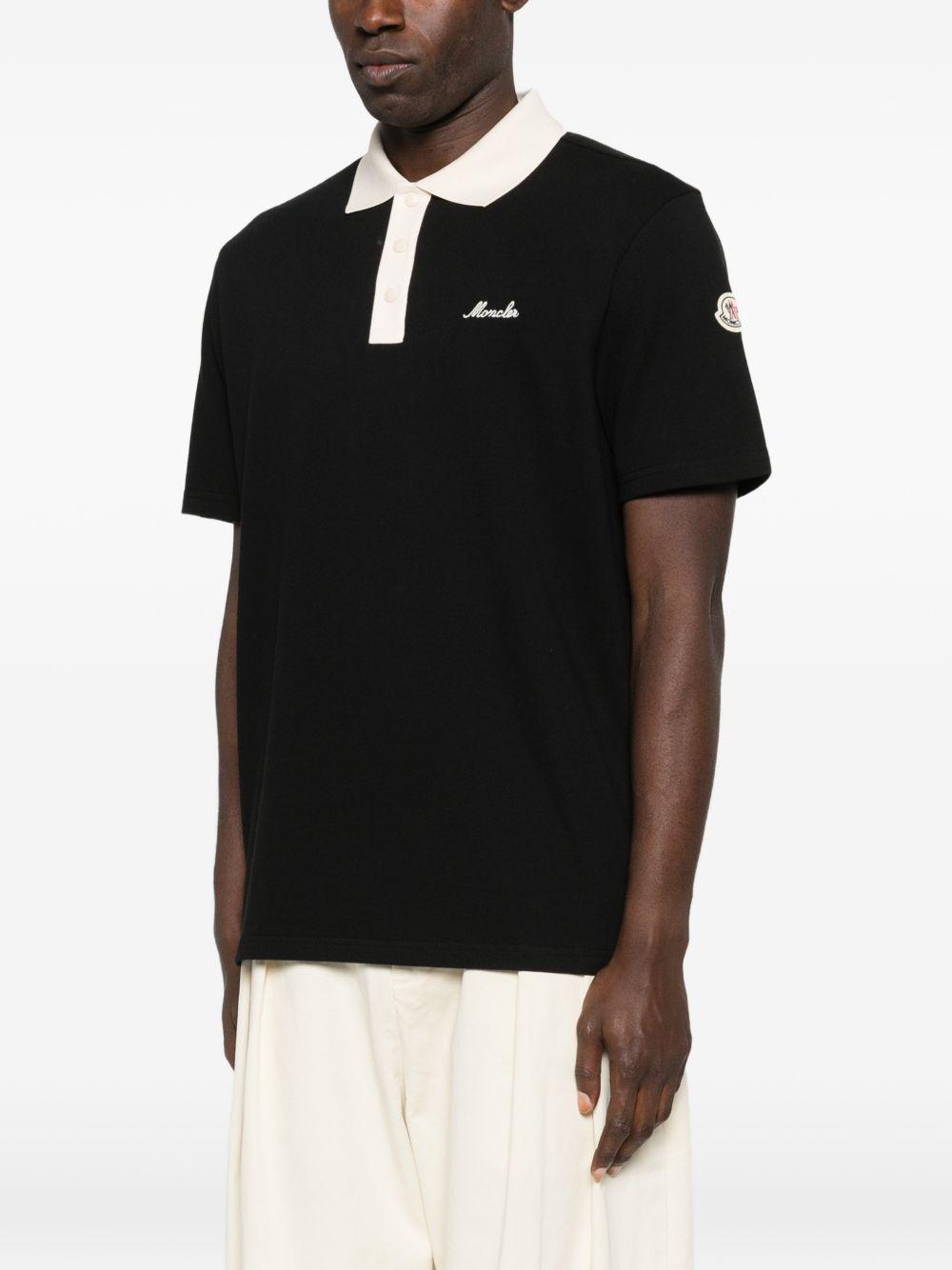 MONCLER Polo in cotone nero con colletto a contrasto 