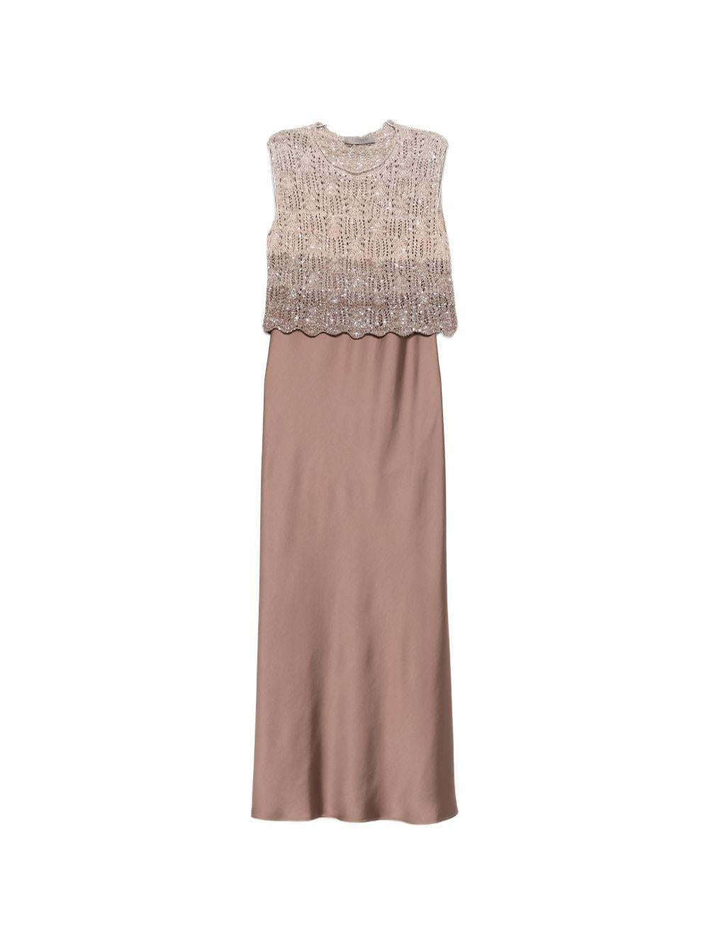 D EXTERIOR Abito lungo Moch con top in crochet color oro 