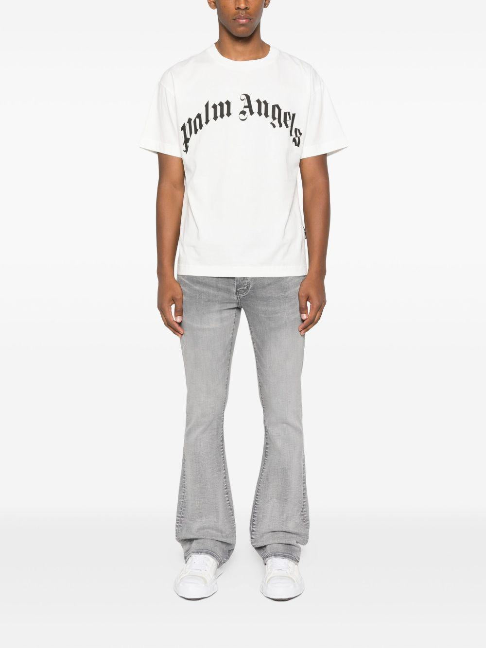 PALM ANGELS T-shirt in cotone bianco con logo nero 