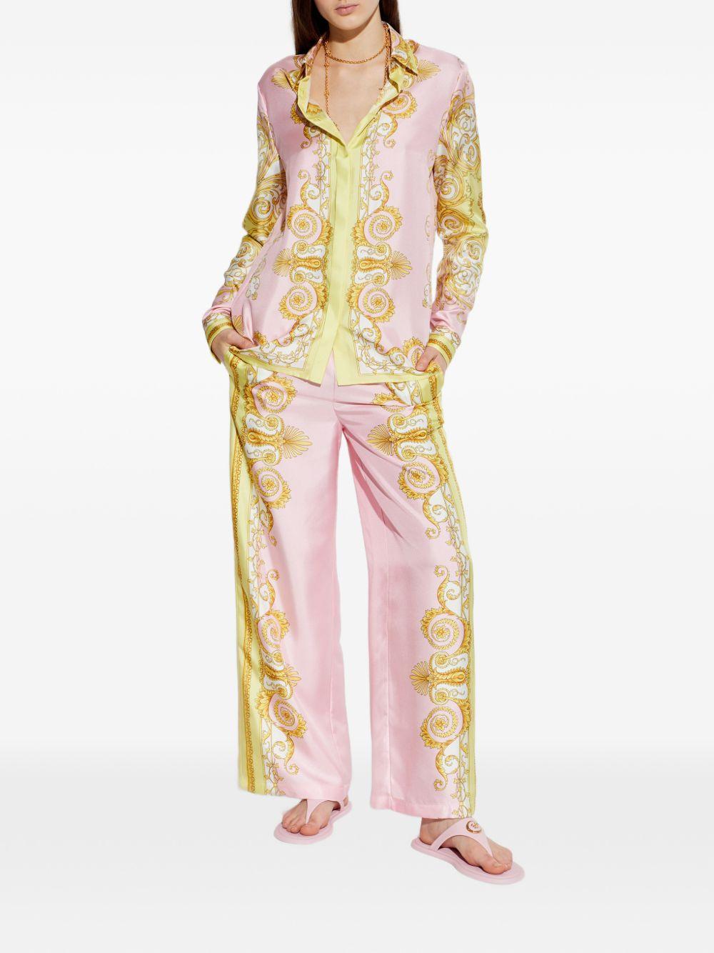 VERSACE Camicia in seta rosa chiaro e gialla 