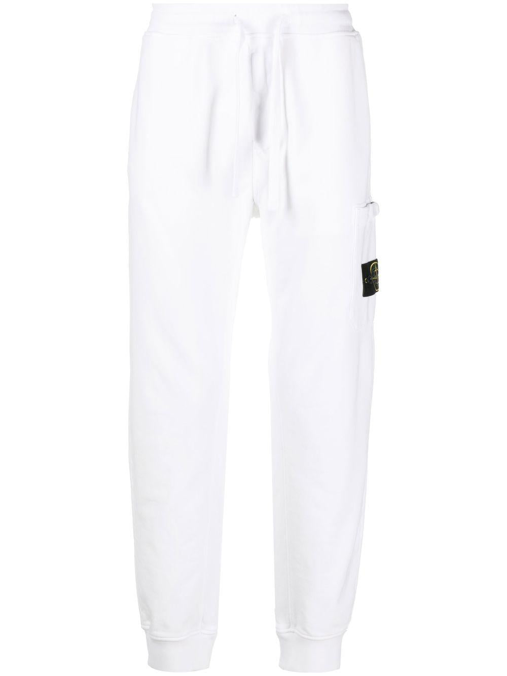 STONE ISLAND Pantaloni di tuta in cotone bianco con logo 