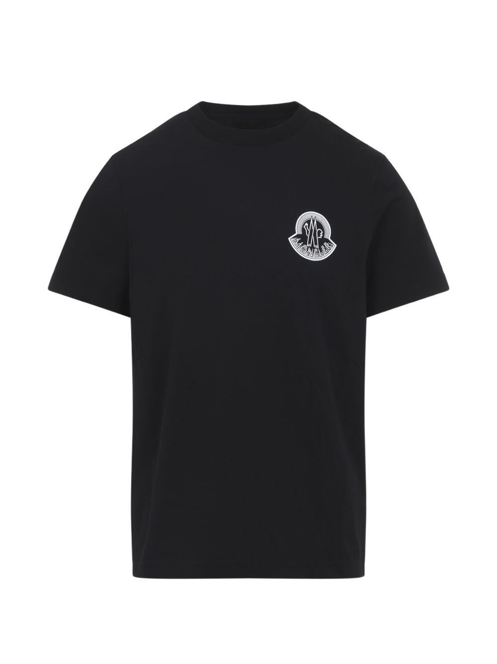 MONCLER T-shirt nera con stampa e logo bianco 