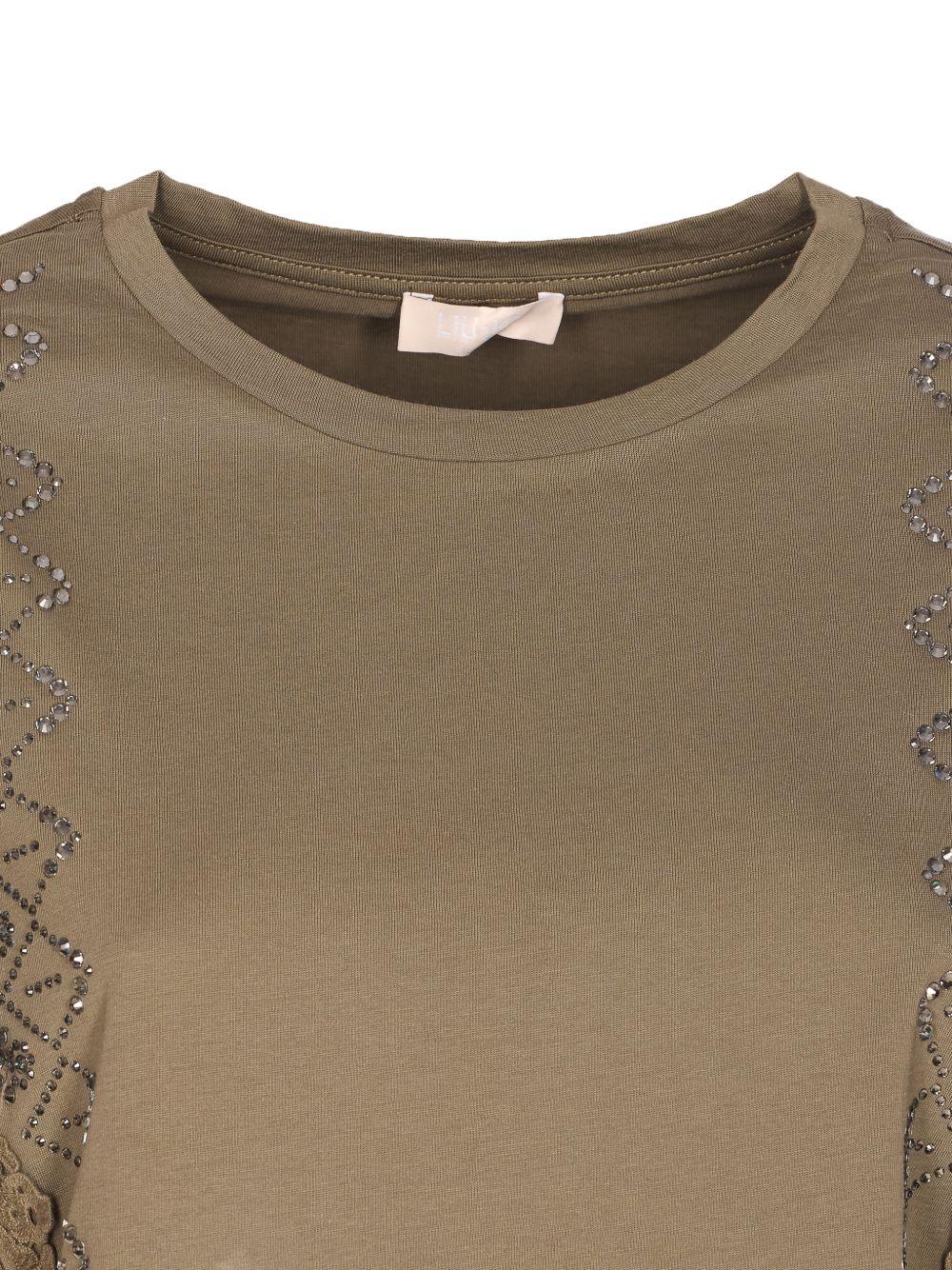 LIUJO T-shirt verde con ricami impreziosita da strass 