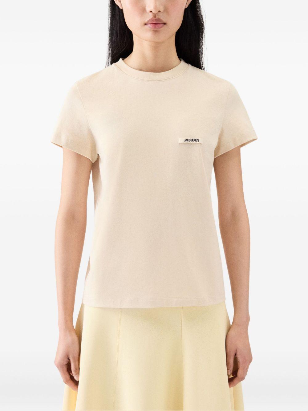 JACQUEMUS T-shirt Gros Grain beige in cotone con logo 
