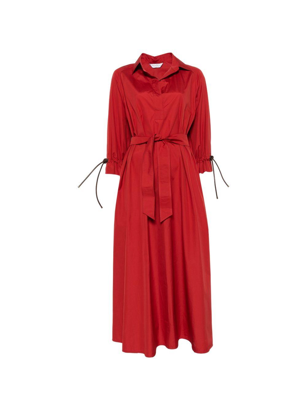 MAX MARA Abito lungo Mirto in chemiser rosso con cintura 