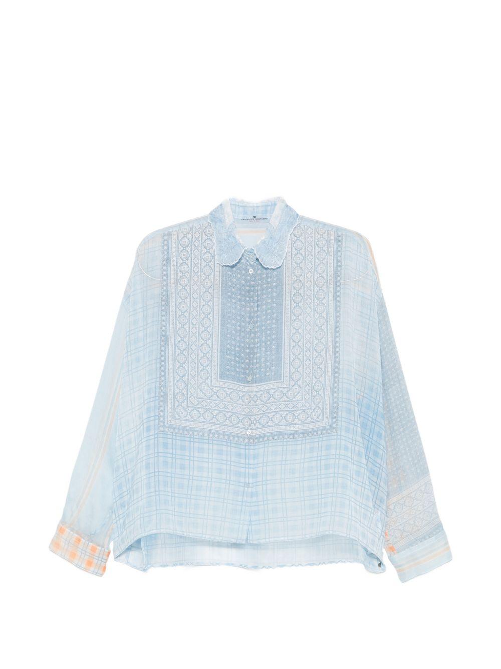 ERMANNO SCERVINO Camicia semitrasparente con fantasia geometrica celeste 