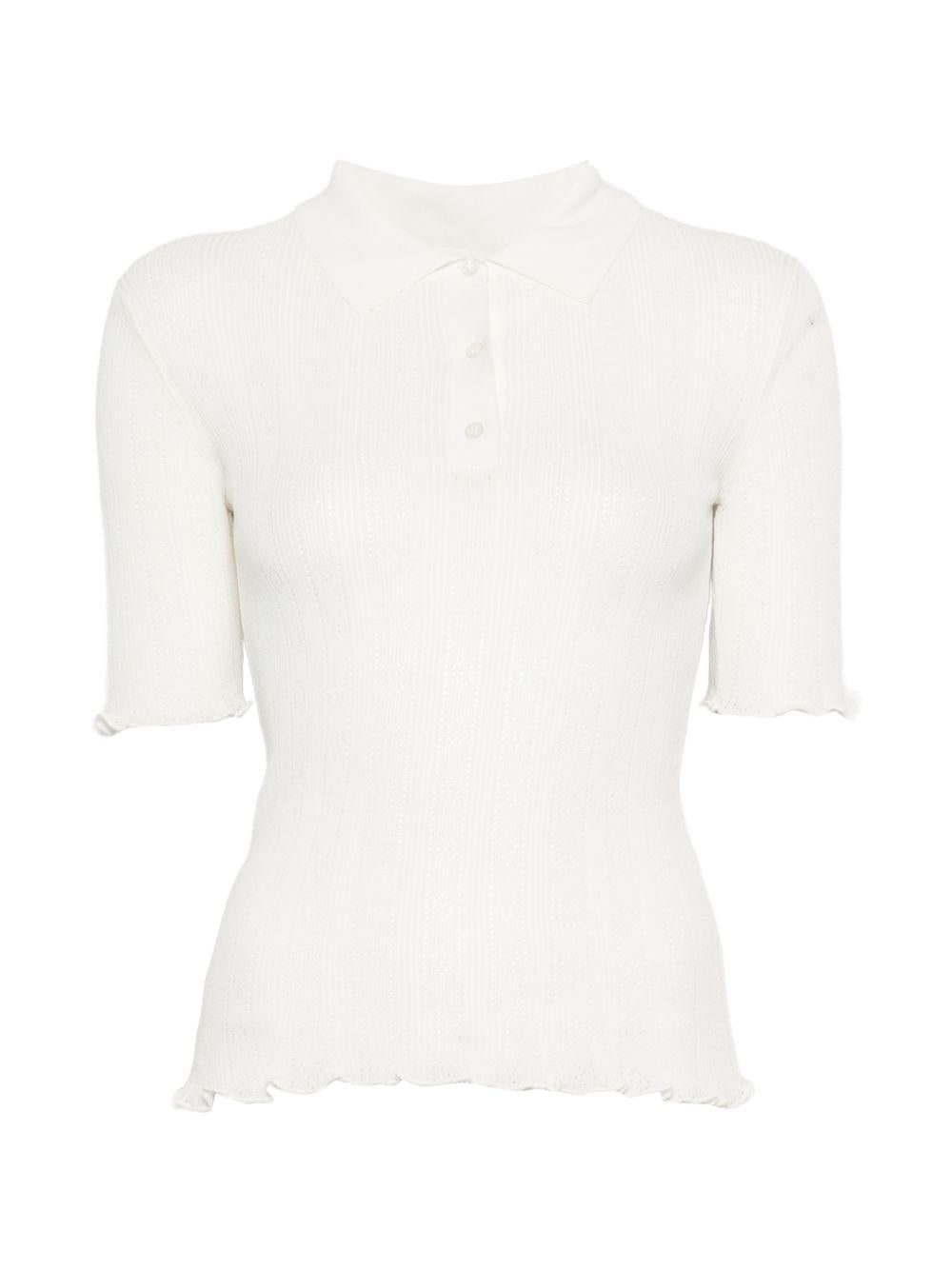 VICTORIA BECKHAM Polo in cotone bianco traforata 