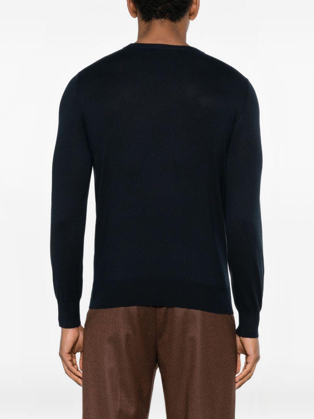 KANGRA Maglia girocollo blu in seta misto cashmere 