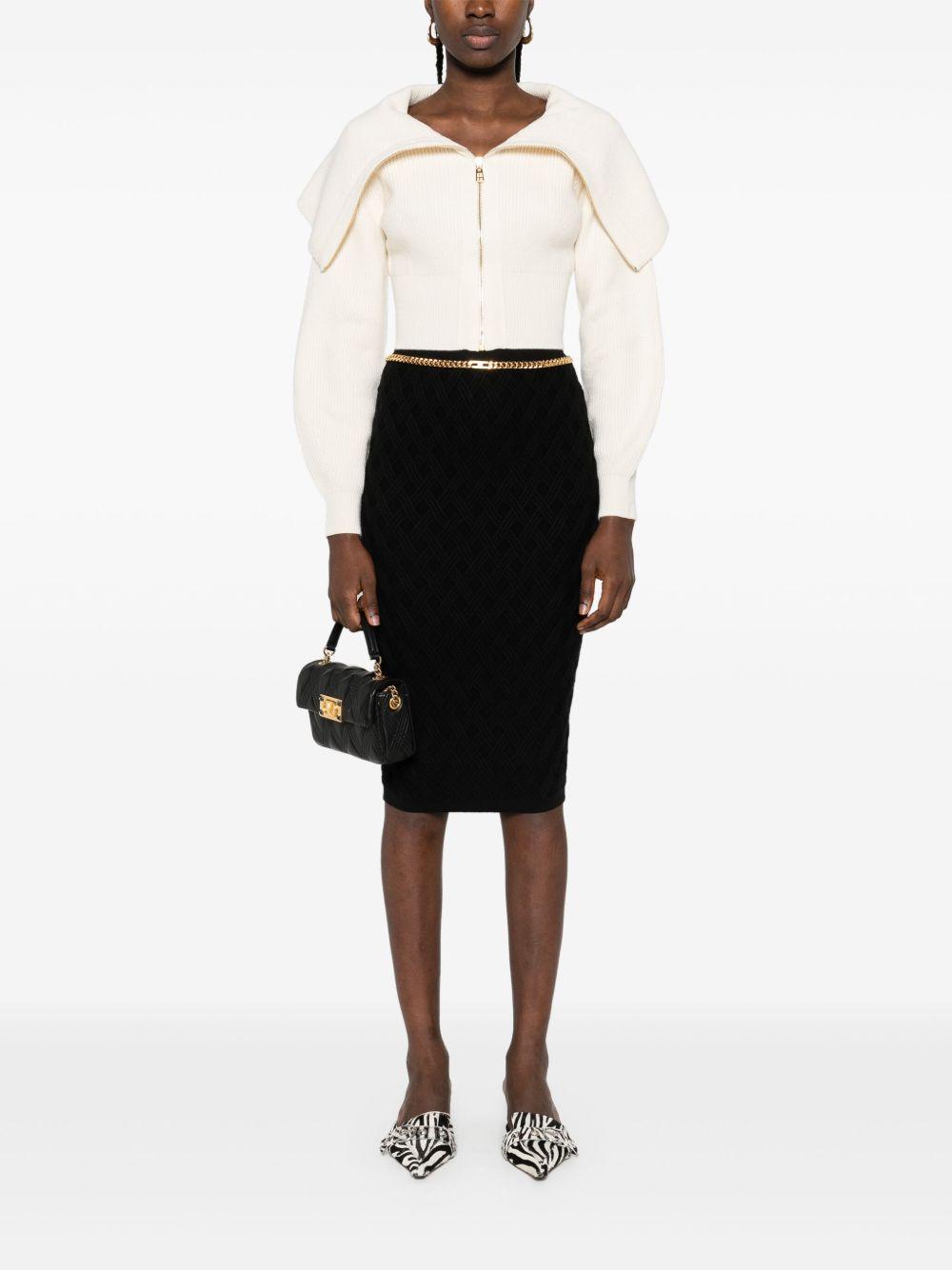 ELISABETTA FRANCHI Maglia cardigan con collo a bavero in lana panna 