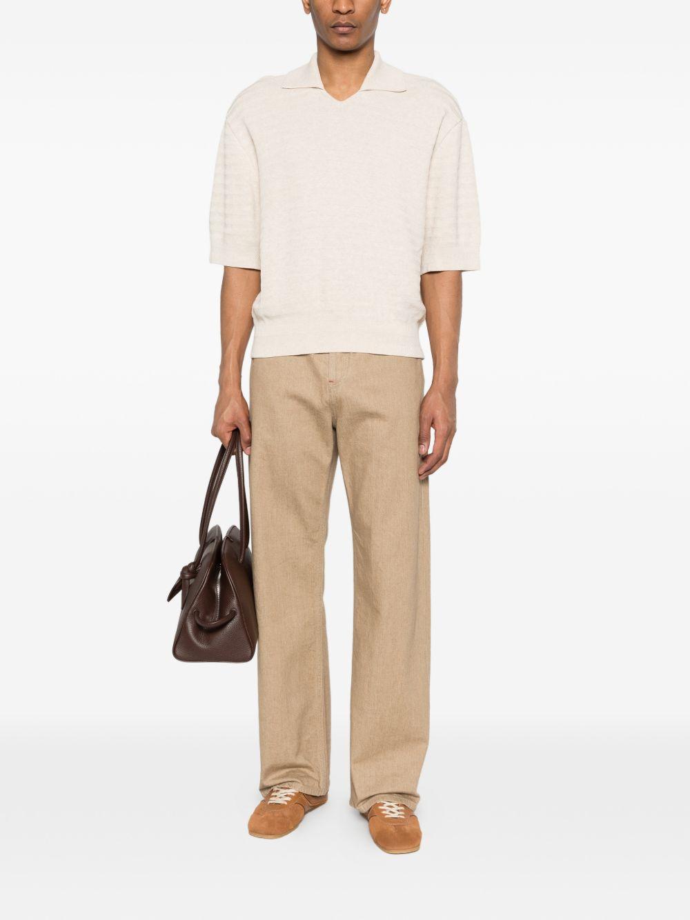 JACQUEMUS Polo in maglia in cotone e seta beige 