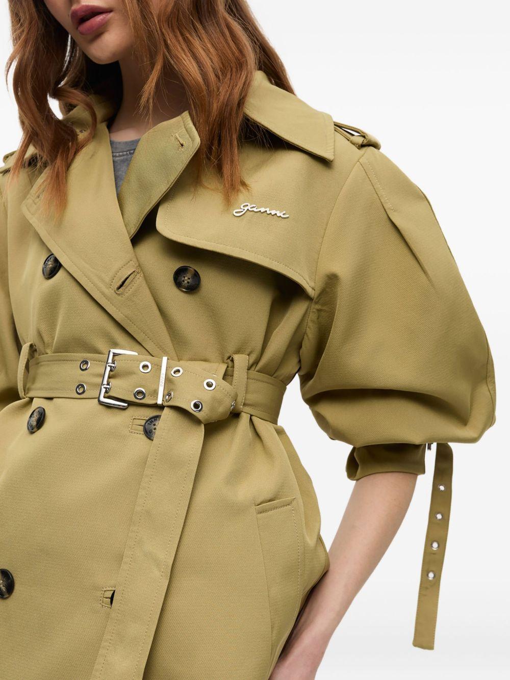 GANNI Trench midi doppiopetto con maniche a palloncino 