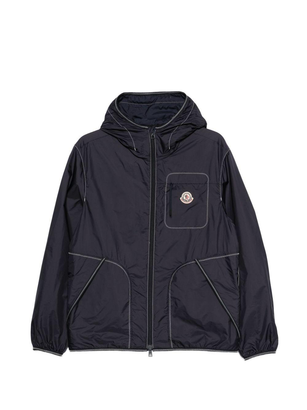 MONCLER Giacca a vento blu con cappuccio e zip 