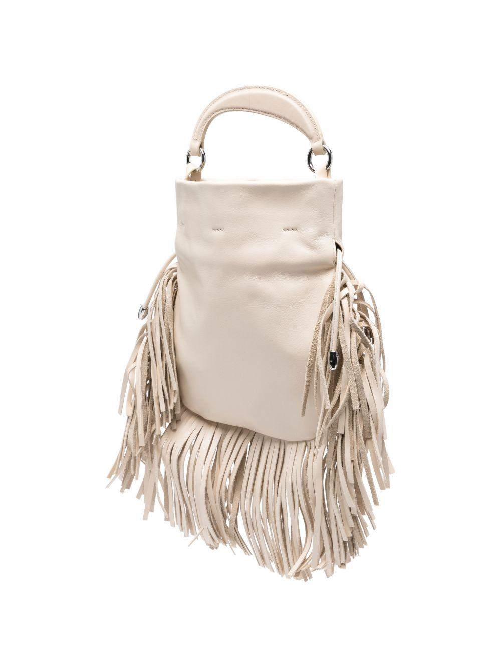 ORCIANI Borsa a secchiello Jungle con frange beige 