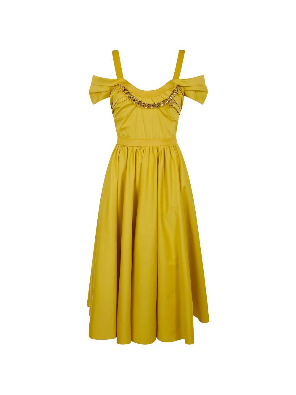 ELISABETTA FRANCHI Abito midi con gonna a ruota in cotone giallo 