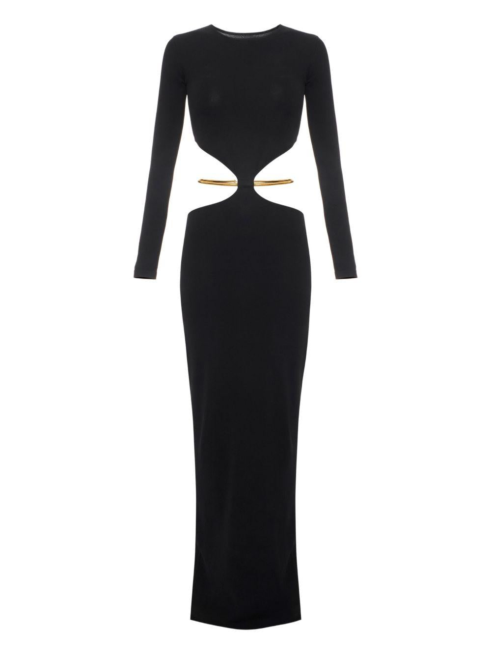 ELISABETTA FRANCHI Abito lungo cut-out nero con cintura 