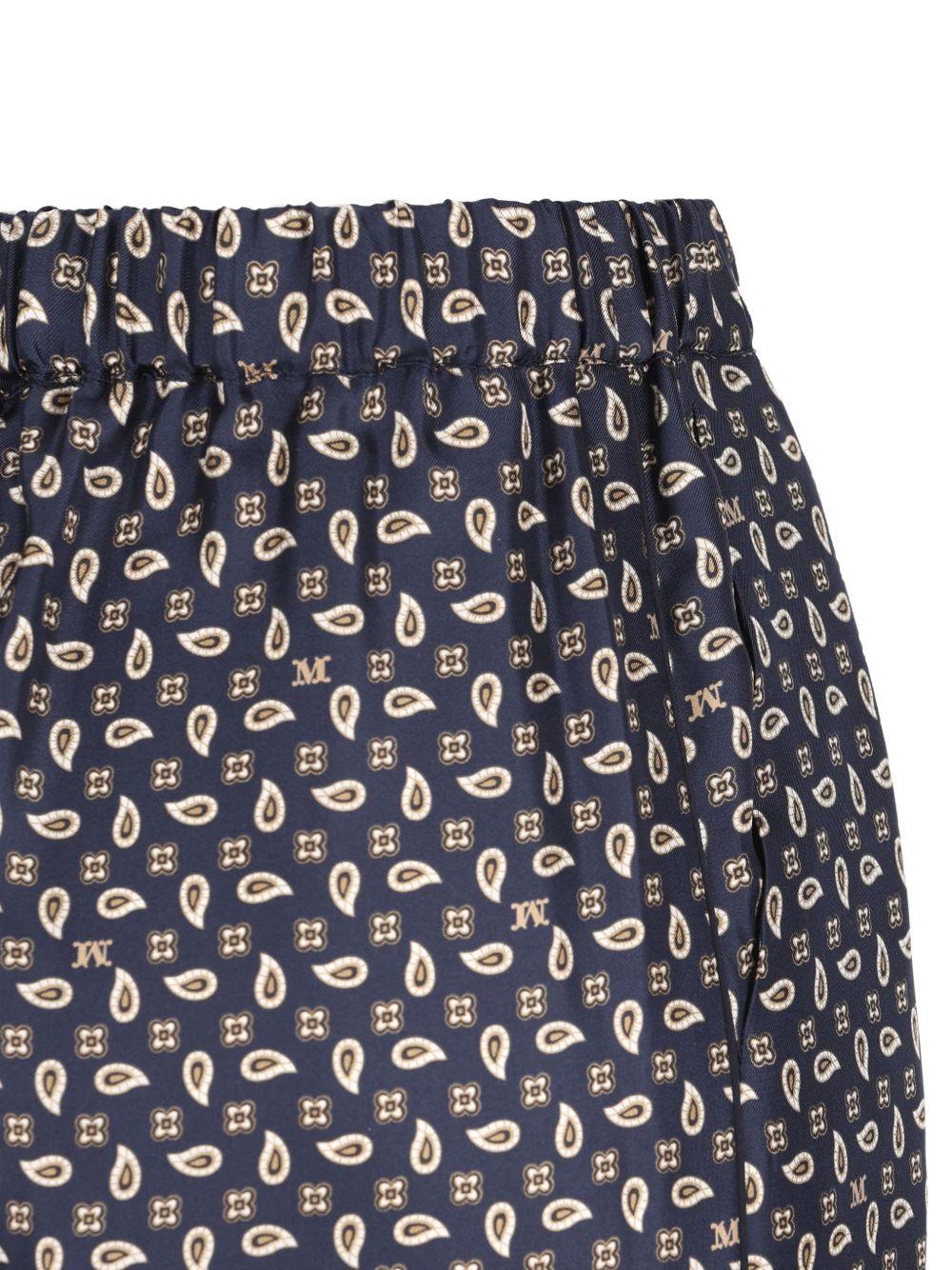 MAX MARA Pantaloni di seta blu con grafica all-over 