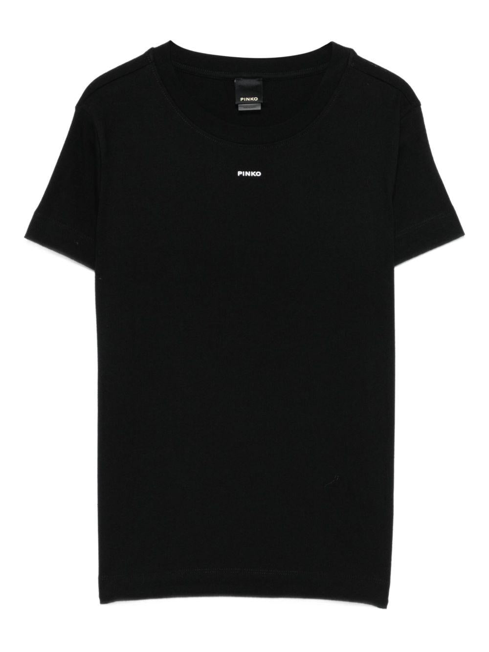PINKO T-Shirt girocollo in cotone nero con logo<BR/> 
