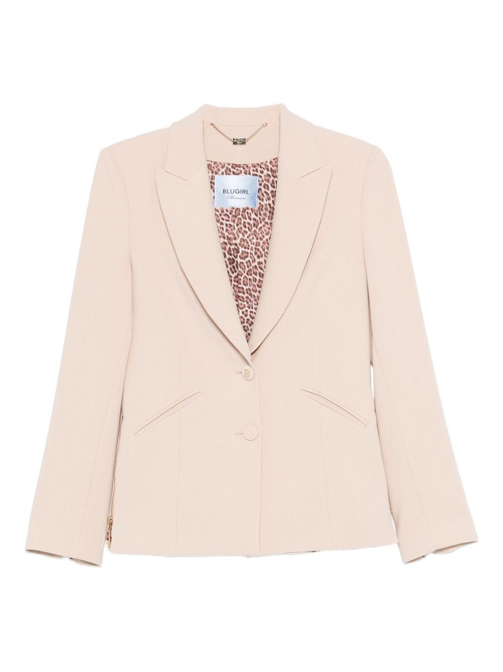 BLUGIRL Blazer beige con bottoni e fodera animalier 
