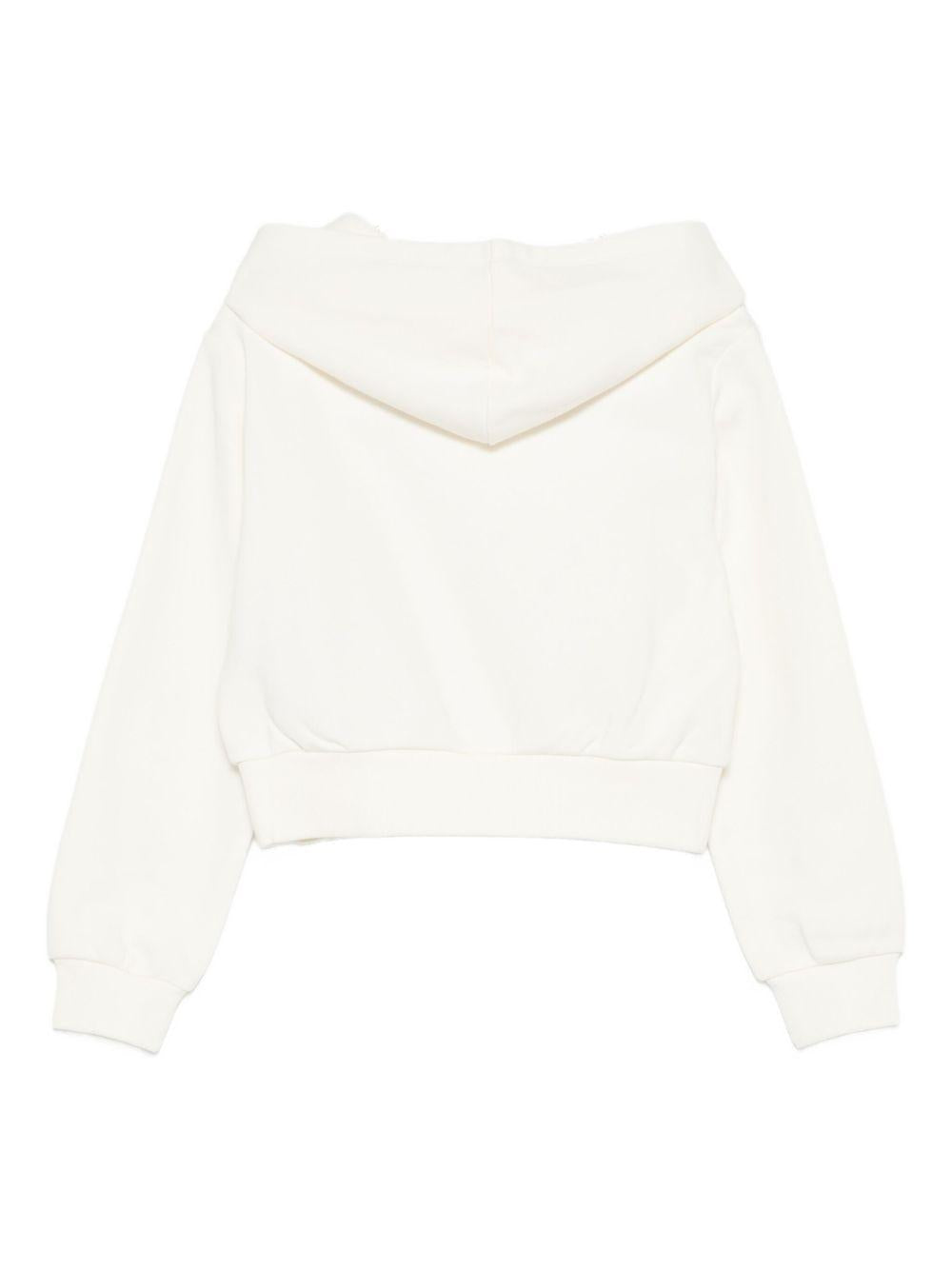 LIUJO Felpa corta in cotone bianca con cappuccio 