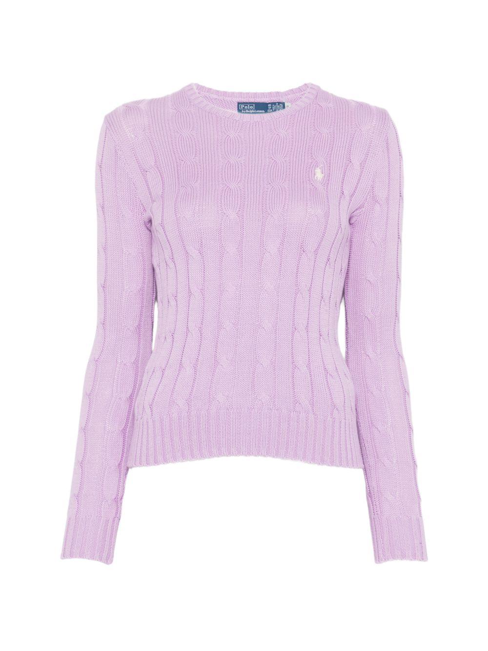 POLO RALPH LAUREN Maglia a trecce con logo ricamato in cotone lilla 