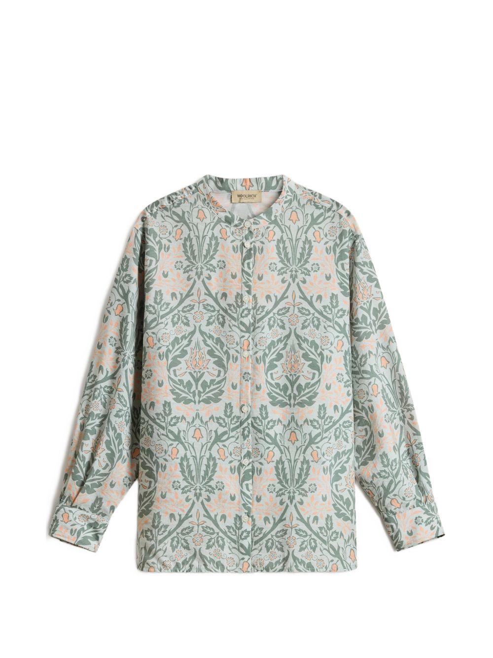 WOOLRICH Camicia fantasia con collo alla coreana e bottoni 
