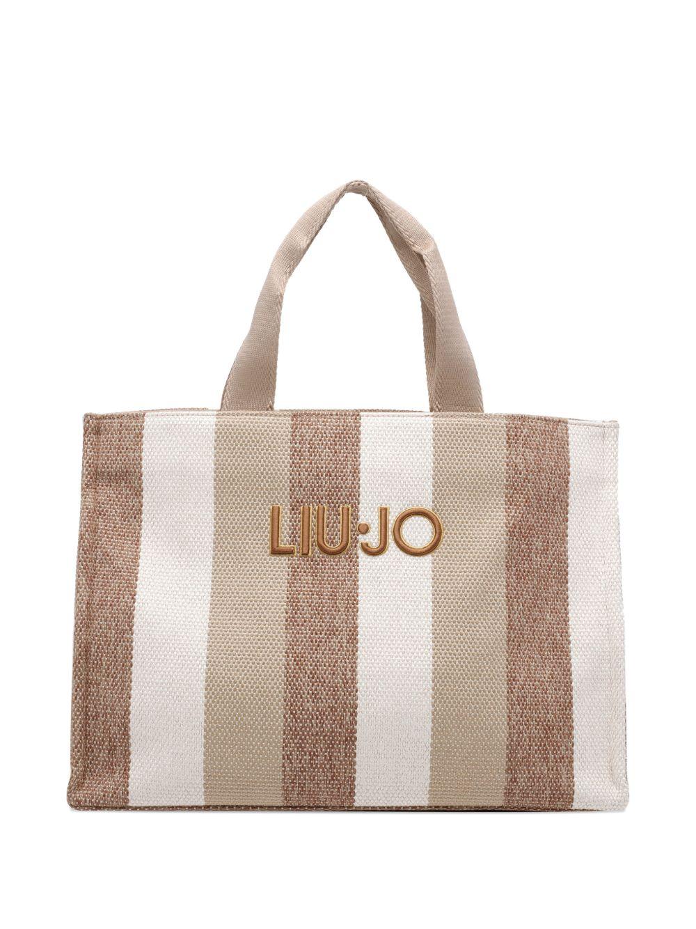 LIUJO Borsa tote in cotone a righe con logo 